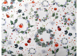 Stoff acufactum Rotkehlchen und Kränze Baumwolle Weihnachtsstoff Tierstoff Kinderstoff Winterstoff Sophia Drescher