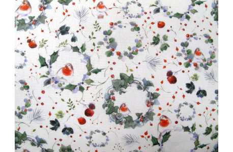 Stoff acufactum Rotkehlchen und Kränze Baumwolle Weihnachtsstoff Tierstoff Kinderstoff Winterstoff Sophia Drescher