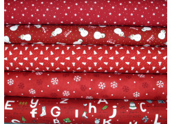 Stoffpaket Weihnachtsstoffe Baumwolle Stoffe Winter Kinderstoffe Schneemann Sternchen Tannen rot 75052