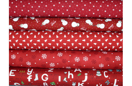 Stoffpaket Weihnachtsstoffe Baumwolle Stoffe Winter Kinderstoffe Schneemann Sternchen Tannen rot 75052