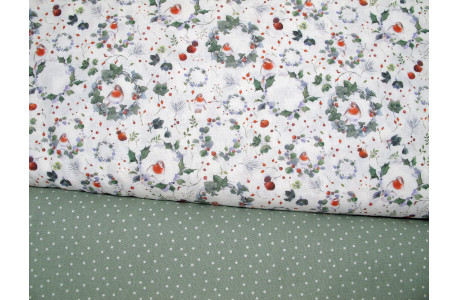 Stoffpaket Rotkehlchen acufactum Weihnachtsstoff Baumwolle Tierstoff Ilex Efeu Punkte 72053