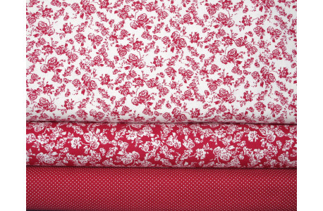 stoffpaket Baumwolle Blumen Punkte Patchwork Stoff Quilten rot weiß Rosen 73006