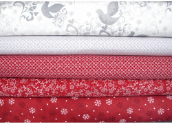 Stoffpaket Weihnachten Baumwolle Sterne Schneeflocken Vögeln silber Blumen grau rot