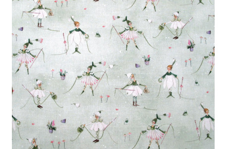 Stoff acufactum Frühlingszauber Baumwolle Silke Leffler Elfen Mädchen Ostern Blumen Nähutensilien Nadel Faden 