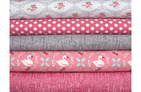 Patchwork Stoffpaket Schrift Dots Baumwolle Blumen Tiere Schwan Kinderstoff 75042