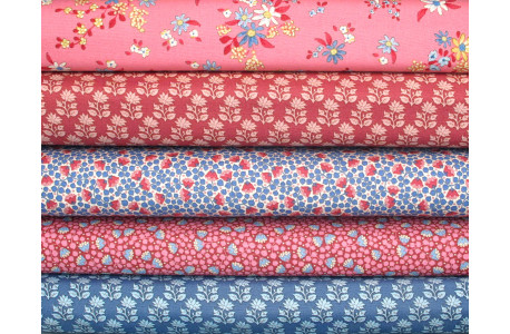 Tilda Stoffpaket Baumwolle Blumen rosa blau 75076