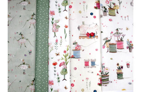 acufactum Stoffpaket Baumwolle Blumen Punkte Elfen Garnrollen 75022