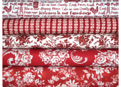 Patchwork Stoffpaket BlumenTexte Baumwolle Stoffe rot 75039