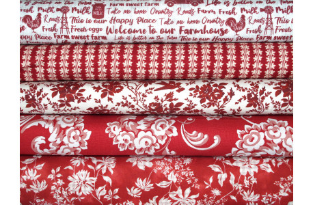 Patchwork Stoffpaket BlumenTexte Baumwolle Stoffe rot 75039