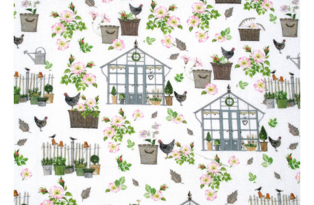 Stoff acufactum Gewächshäuser Baumwolle Garten Hühner Rosen Kübel Frühling Ostern Sommer