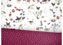Stoffpaket Baumwolle Hühner Gänse Blumen Tupfen Herbst acufactum 72014