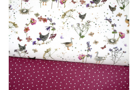 Stoffpaket Baumwolle Hühner Gänse Blumen Tupfen Herbst acufactum 72014