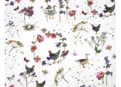 acufactum Baumwollstoff Hühner Gänse Tiere Landhausromantik Kerstin Heß Blumen Frühling