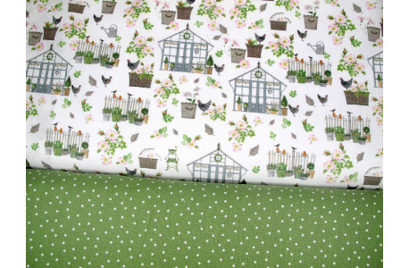 Stoffpaket acufactum Gewächshäuser Baumwolle Hühner Wildrosen Ostern Frühling Sommer Kerstin Heß72023