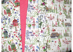 Stoffpaket Baumwolle acufactum Kinder Blumen Garten Häuser Stoffe