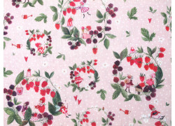 acufactum Baumwollstoff Himbeerkränze Elfen Wichtel Blumen Beeren Kinderstoff Patchworkstoff Sommer
