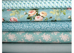 Patchwork Stoffpaket Blumenstoffe Rosen Baumwolle Pünktchen türkis 75017