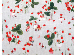 Baumwollstoff acufactum Erdbeerernte Wichtel Elfen Erdbeeren Früchte Silke Leffler Sommerstoff