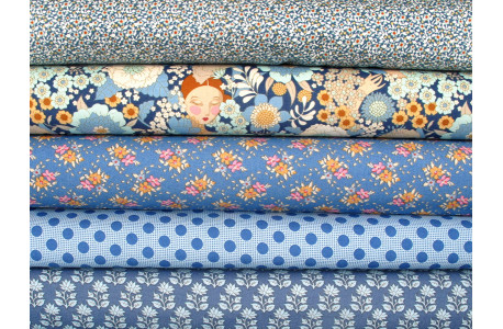 Tilda Stoffpaket Blumen Frauen Baumwolle Stoffe Punkte blau 75082