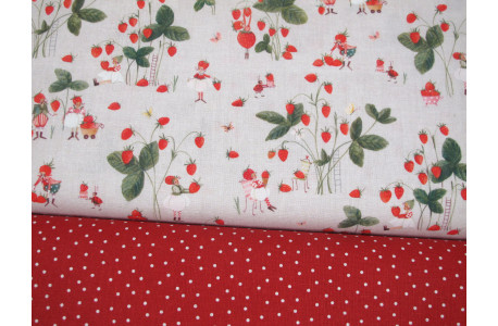 Stoffpaket Baumwolle acufactum Silke Leffler Erdbeeren Sommer Wichtel Kinderstoffe 72070