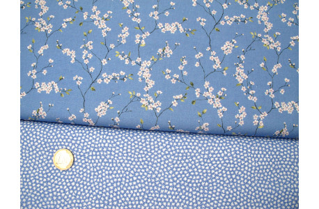 Stoffpaket Baumwolle Kirschblüten Blumen Westfalenstoffe Sterne hellblau 72073
