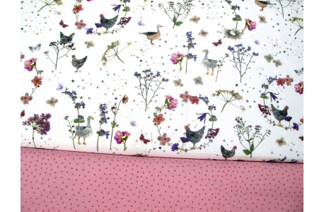 Stoffpaket Baumwolle Hühner Gänse Blumen Tupfen Herbst acufactum 72014