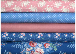 Tilda Stoffpaket Blumen Rosen Punkte Baumwolle Patchwork blau rosa 75003