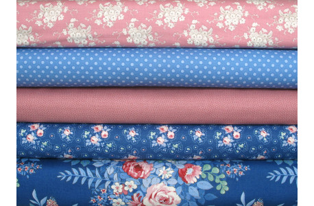 Tilda Stoffpaket Blumen Rosen Punkte Baumwolle Patchwork blau rosa 75003
