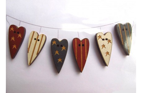 Holzknöpfe Herzchen Stars and Stripes