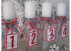 Adventskranz Zahlen 1 - 4 rot weiß silber