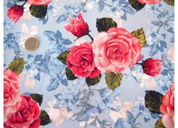 Rosenstoff blau rose Quiltstoff Rose Garden