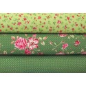 Stoffpaket Baumwolle grün rosa Rosen Punkte 73013