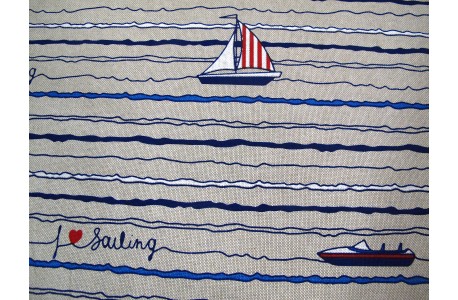 Dekostoff Segelboote Canvas blau rot natur